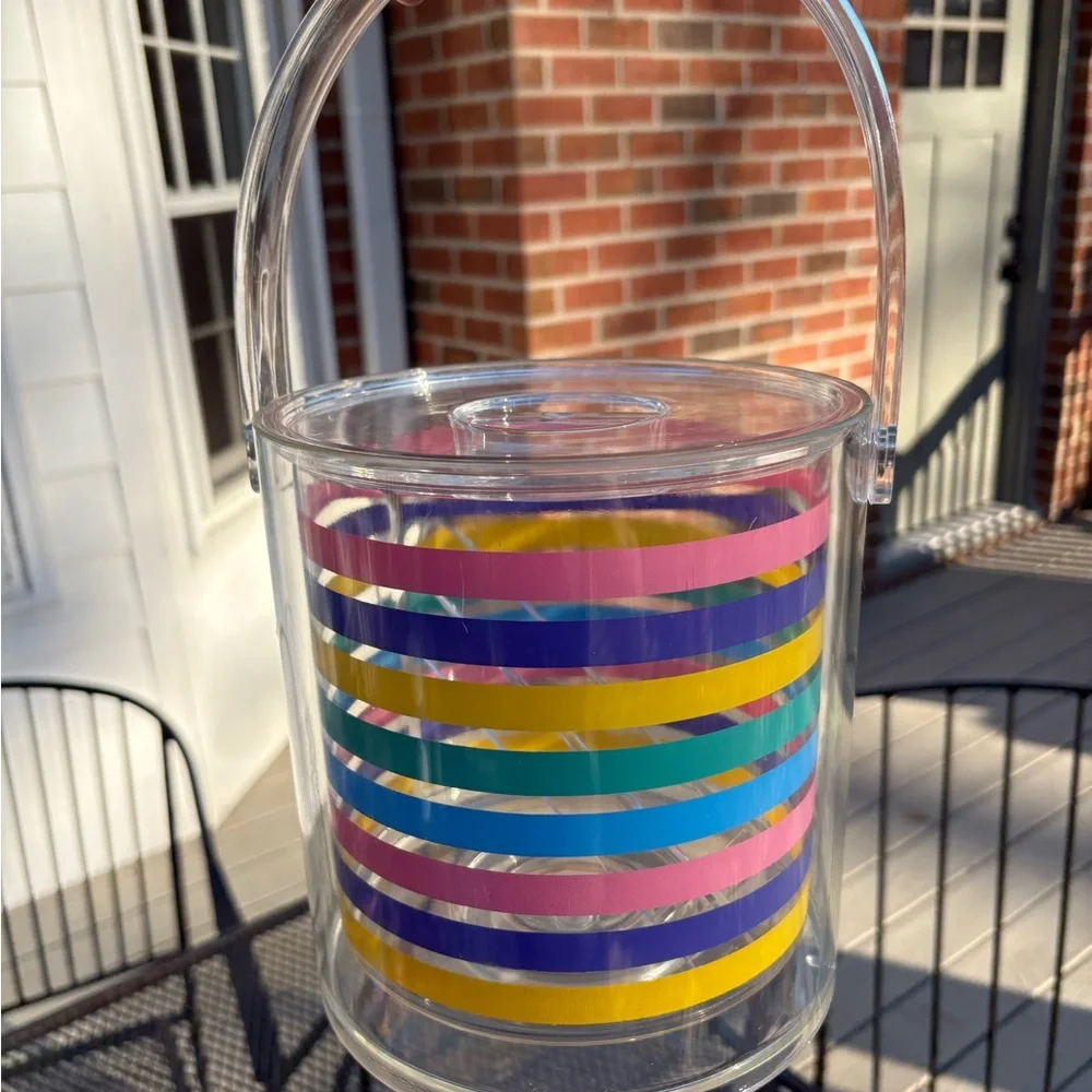 Vintage Libbey Acrylic Set - Pastel Stripe Pitcher, Tray, 4 glasses, Ice Bucket